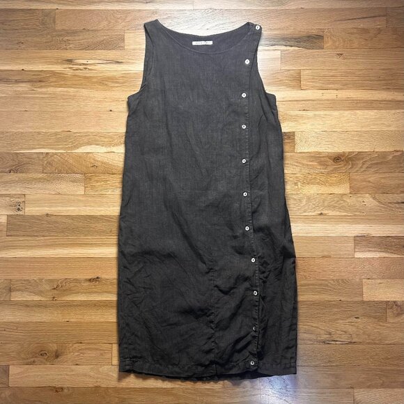 Black Crane Linen Button Dress - Picture 1 of 4